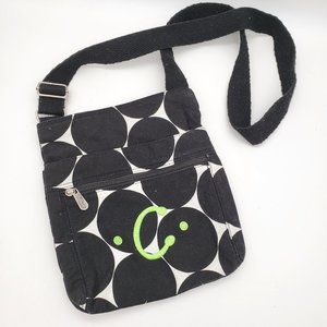 Thirty-one Women Mod Dot Black White Polka Dots Crossbody Purse Bag 'C' Monogram
